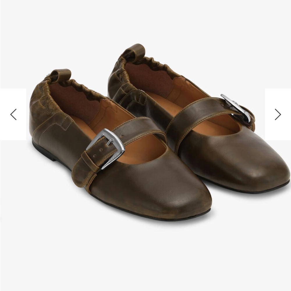 Ganni Buckle Strap Ballerinas - Dark Olive size 39